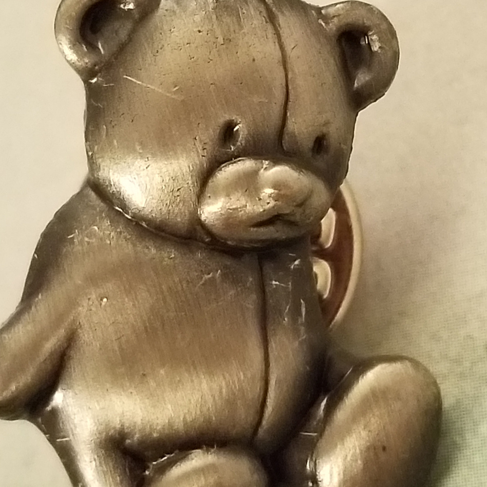NWT Silver Colored Teddy Bear Pin 3/4" CUTE!